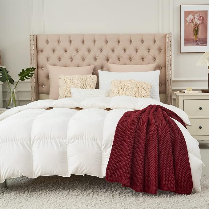 Chunky Cable Knit Throw Blanket Lightweight Burgundy 100% Organic Cotton Blanket for Sofa Couch Bed Baby Nursery, Rustic Shabby Chic Modern Farmhouse, 51” x 63” Give Laundering Bag