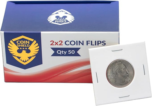 50 Quarter 2x2 Cardboard Coin Flips with Mylar Windows Archival Safe