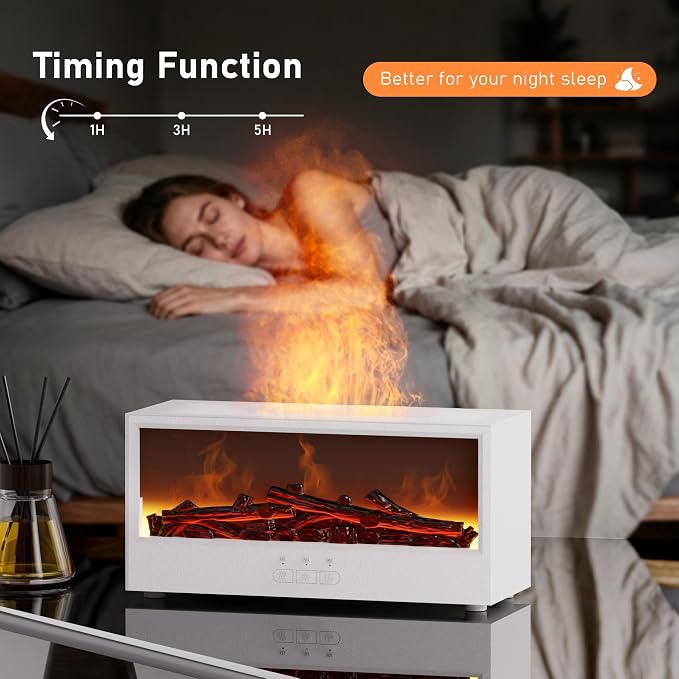 Fireplace Flame Air Diffuser Humidifier | 7 Colors Aromatherapy Oil Diffuser, Ultrasonic Aroma Humidifier with Remote Control & Timer for Bedroom Home Office Yoga