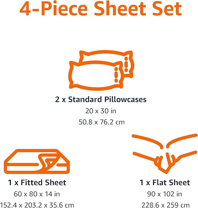 Amazon Basics Kid's Soft Easy-Wash Microfiber 4-Piece Sheet Set with Pillowcases, Cozy Comfort, Machine Wash, Queen, Unicorn and Rainbow
