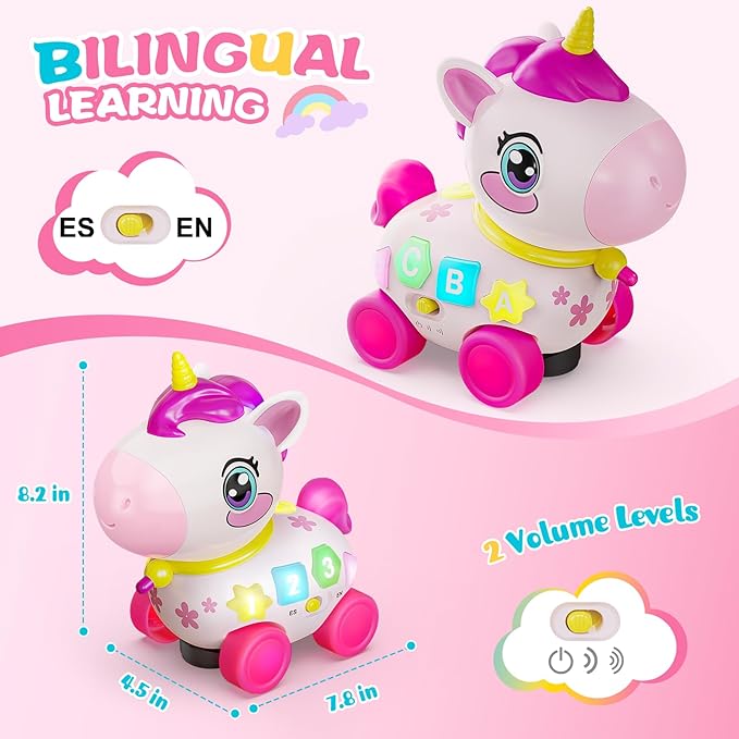 Unicorn Toys for 1 Year Old Girl Gifts, Musical Educational Baby Toy 6-12-18 Month, 1st Birthday Gift for 1 Year Old Girl Toys, Bilingual Learning Present for 7 8 9 10 12 Month