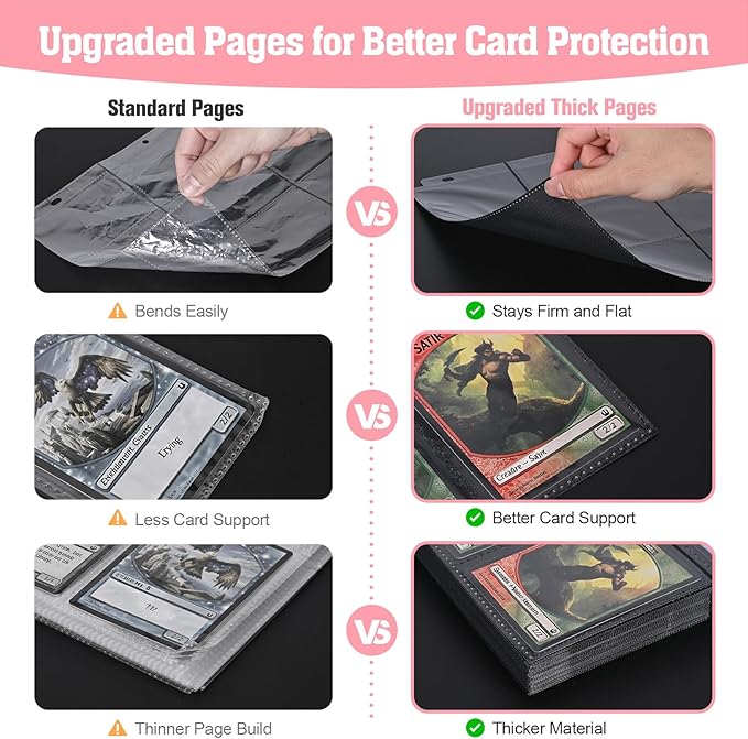 Trading Card Binder for TCG, 900 Pockets, 9-Pocket Top-Loading Pages, 3-Ring Zippered Album, Acid-Free PVC-Free, Fits Standard 2.5" x 3.5", PU Cover with Wrist Strap, Cute Cat Design