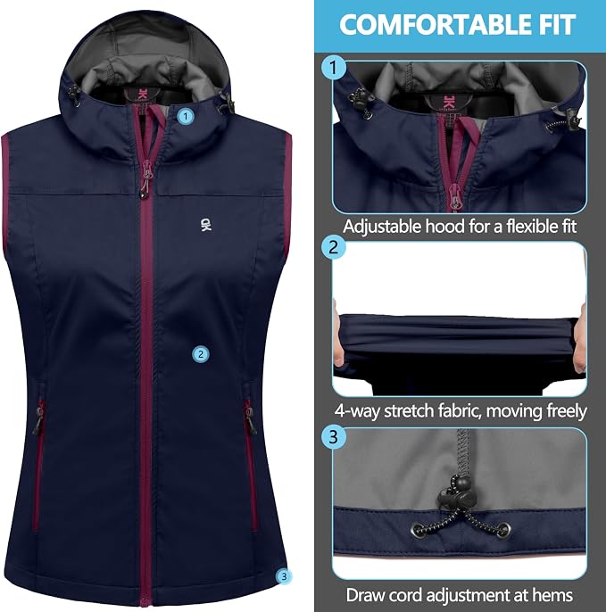 Little Donkey Andy Women's Lightweight Softshell Vest, Windproof Sleeveless Jacket for Running Hiking Travel