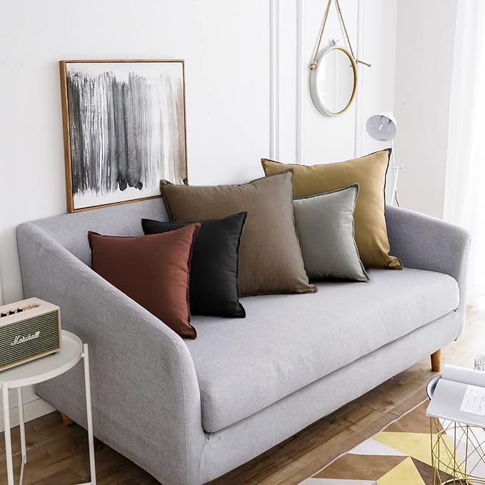 Jeanerlor 24" x 24" Natural Cotton Linen Soft Soild Decorative Square Throw Pillow Covers Green Set Cushion Case for Sofa Bedroom Car 60 x 60cm, Black