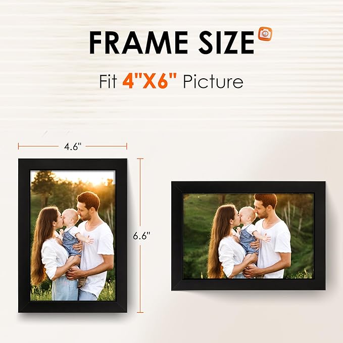 FIXSMITH 4x6 Picture Frame Set of 10, 4x6 Photo Frames Bulk with HD Plexiglass for Wall Hanging or Tabletop Display, Black