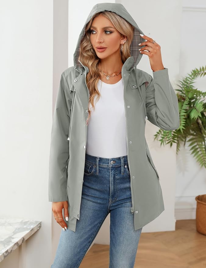 LOMON Women Waterproof Outdoor Hiking Raincoat Women Lined Rain Jacket Lightweight Hooded Jackets Trench Coats