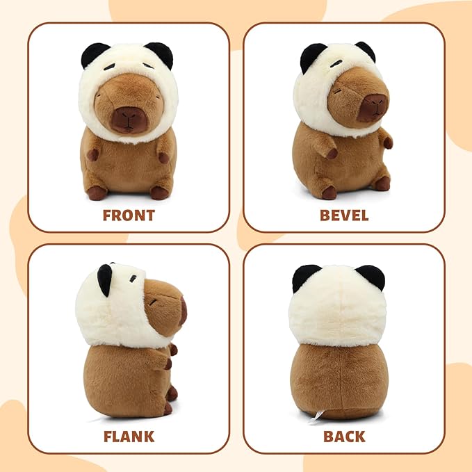 Cute Capybara Plush Wear Panda Hat, Kawaii Soft Capybara Plushie Pillow, 14 inch Capybara Stuffed Animal Hugging Gifts for Kids Adults (Panda Capybara)