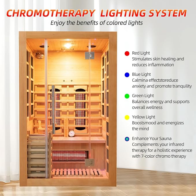 Infrared & Steam Dual-System Sauna Room, 2 Person Canadian Hemlock Wood Sauna, Indoor Traditional Home Saunas Spa with 9 Heaters & 3.5KW Sauna Stove, Oxygen Bar, 51.18"x47.24"x74.86"