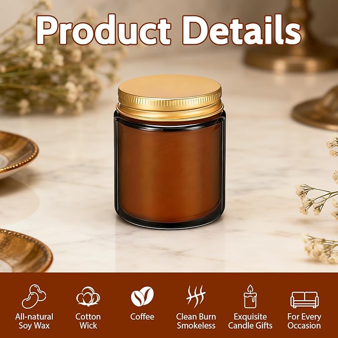 12 Pack 8 oz Coffee Scented Soy Candles, Bulk Glass Jar Candles, Aromatherapy Candles for Home, Office, Wedding, Party & Gifts