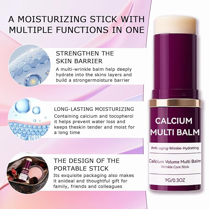 Calcium Volume Multi Balm (2pcs) - Anti-Wrinkle Stick with Collagen, Korean Formula, Moisturizes & Firms Skin, Reduces Fine Lines for Eye, Neck and Face Care