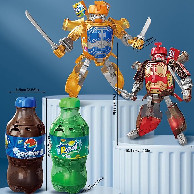 Atlodas 2025 New Beverage Bottles Deformation Robot Toys, Soda Can Transforming Robot Toys for Kids Gift, Creative Soda Deformation Figures for Boys, Birthday Christmas Choice for Boyfriend (Blue)