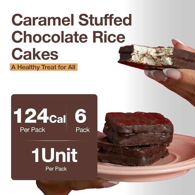 Deluxe & Bla Bla Stuffed Rice Cakes - Whole Grain Chocolate Rice Cake,Gluten Free,Low Calorie,(Alfajor) Kosher Certified - Caramel Filled Rice Cakes coated with Dark Chocolate, 28g Each (6 Pack)