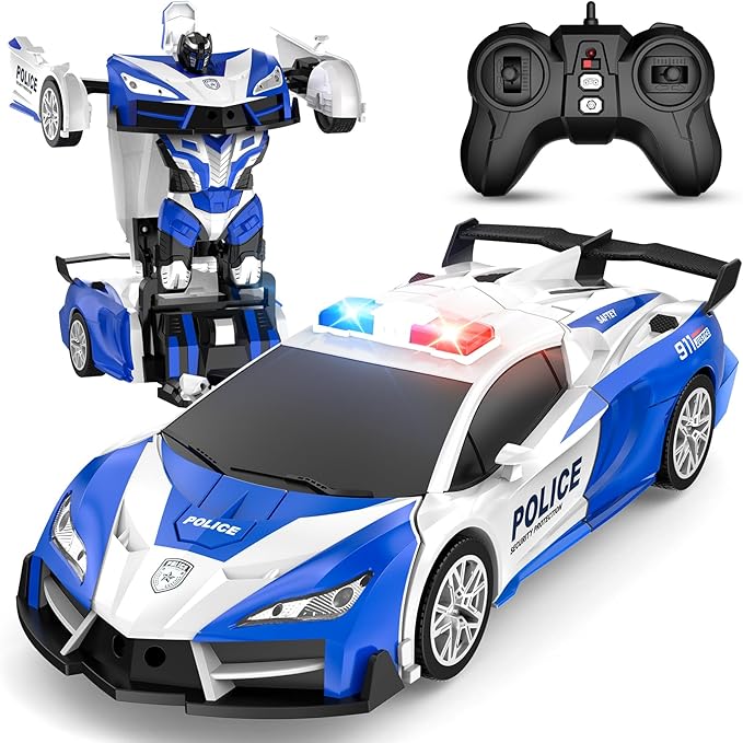 Remote Control Car for Kids , One Button Transformation to Robot with Flashing Light 2.4 Ghz Transforming Robot Car 1:18 Scale Transform RC Cars Toy Boys Girls Birthday Gift with 360 Degree Rotation