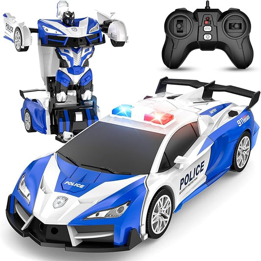 Remote Control Car for Kids , One Button Transformation to Robot with Flashing Light 2.4 Ghz Transforming Robot Car 1:18 Scale Transform RC Cars Toy Boys Girls Birthday Gift with 360 Degree Rotation