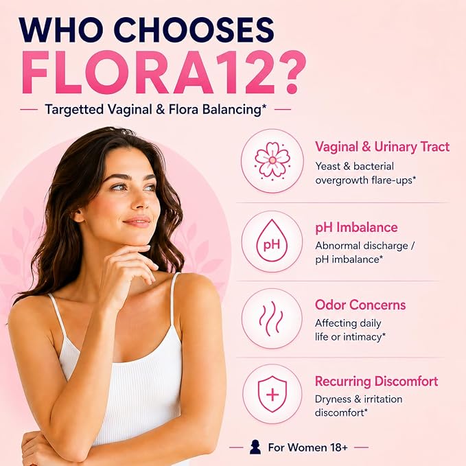 Flora Vaginal Probiotics for Women pH Balance Gummies with Prebiotics 8x Billion Probiotics 5x Extracts Saw Palmetto, Dong Quai, Motherwort, Wild Kelp & Yam | Vegan Sugar-Free Gluten-Free, 60 Ct