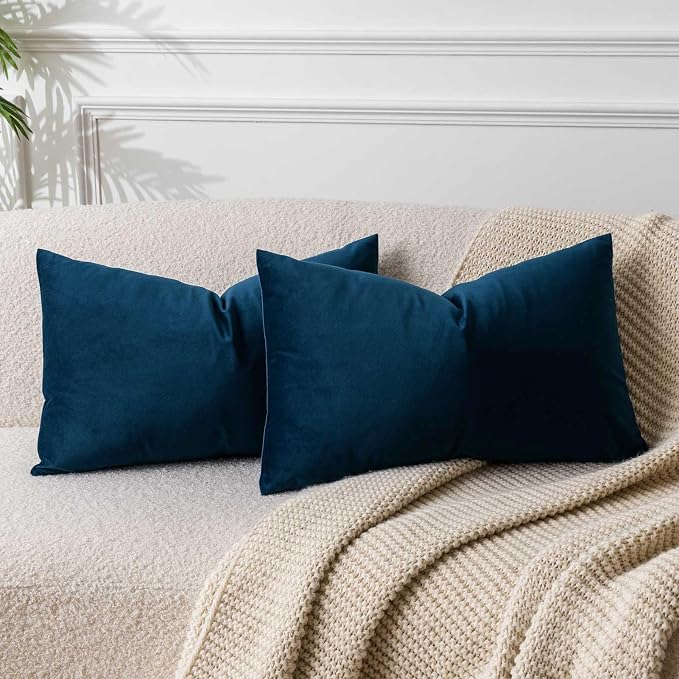 16x24 Pillow Covers Set of 2 Decorative Velvet Throw Pillow Covers,Navy | Luxury Soft Cushion Covers with Invisible Zipper for Couch Sofa Bed Living Room Bedroom Home Decor