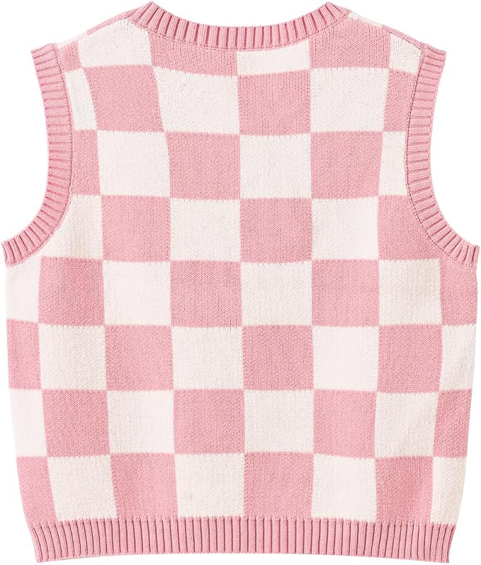 Women's Sweater Vest,Y2K Sleeveless Pattern Preppy Style Knitted Crop Tank Top for Girl