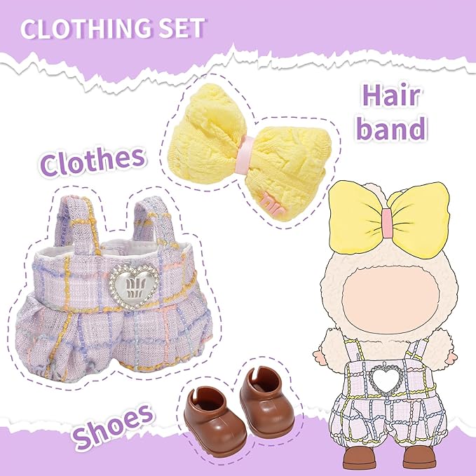 Cute Clothes for Doll Design Outfit Blind Mystery Box Accessories Mini La Boo-Boo Blah Bu Bu BuLafufu Ropa Plush Toy Stuff Dress Overalls Pajamas Hoodie Purple