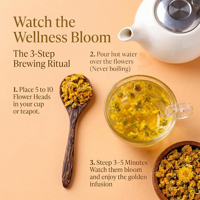 Cure Wid Pure | Top Grade Dried Chrysanthemum Flowers 4oz | Hand-Picked & Sun-Dried Organic Chrysanthemum Tea Loose Leaf from Pakistan | Non-GMO Caffeine Free Herbal Tea Supports Immunity & Eye Health