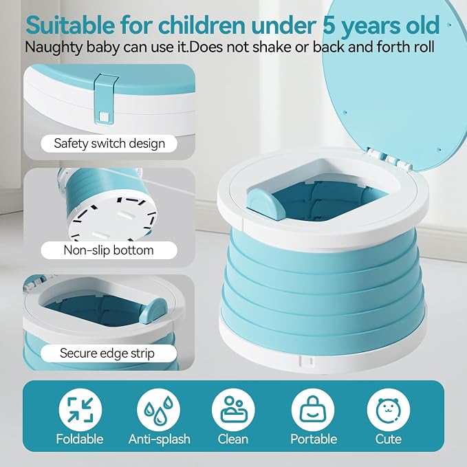 Portable Foldable Toddler Travel Potty - Medium Potty Seat, Emergency Toilet for Car Camping Hiking, Lightweight Potty Chair for Indoor Outdoor Toddler Use(sky blue)