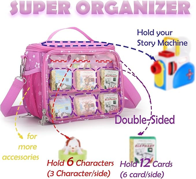 Carrying Case Compatible with Little Tikes Story Dream Machine Books Starter Set,Portable Storage Bag with Handle and Shoulder Strap for Storytime,Little Golden Book,Little Puppy Character (Pink)