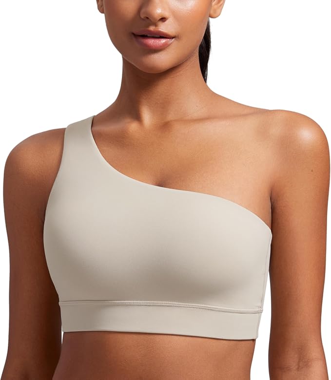 CRZ YOGA Butterluxe One Shoulder Sports Bras for Women - Sleeveless One Strap Low Impact Asymmetrical Workout Yoga Tops