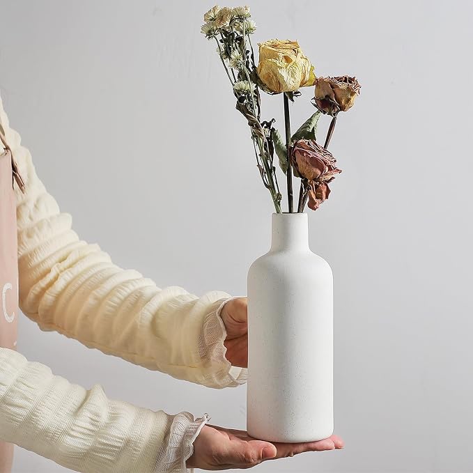 CEMABT White Ceramic Vase Set - 4 Small Unique Flower Vases for Centerpieces, Modern Home Decor
