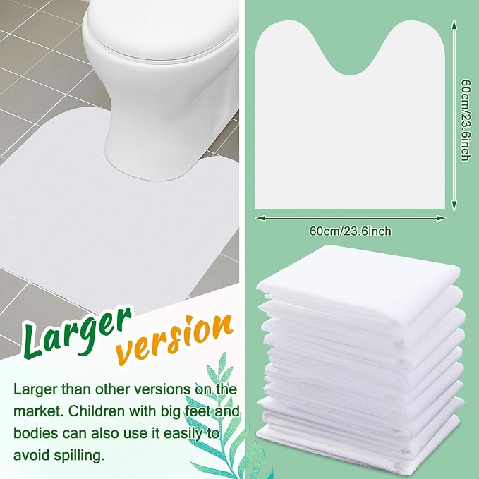 Drydiet 25 Pieces Disposable Toilet Mats 24 x 24 Inches Toilet Floor Protector from Urine Absorbent Non-Slip White Mat Base U Shaped Potty Cover Conceal Stains for Children Adult