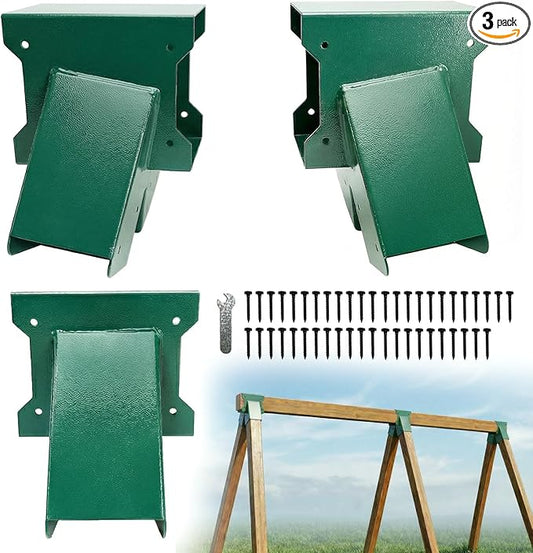 Swing Sets Brackets Heavy Duty - 2 A-Frame End Swing Set Brackets and 1 Middle Bracket with Mounting Hardware, Swing Brackets Fits 4x4 Legs & 4x6 Beam, Backyard Playground Porch Swing Set Kit