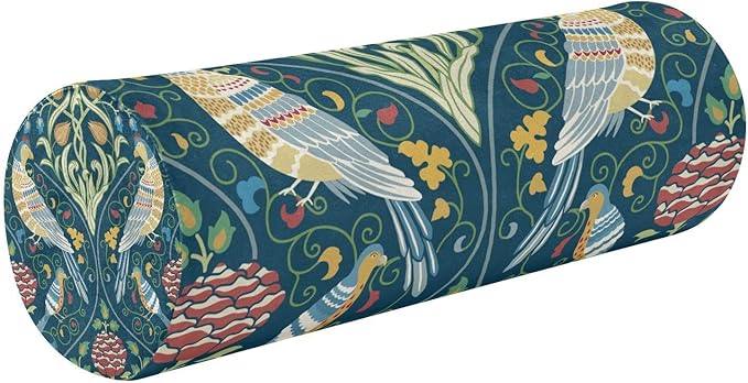 Green Birds Flower Vintage Neck Roll Pillow Bolster Round Health Memory Foam Long Cervical Cylinder Body Pillows with Removable Washable Cover for Bed Legs Back Yoga