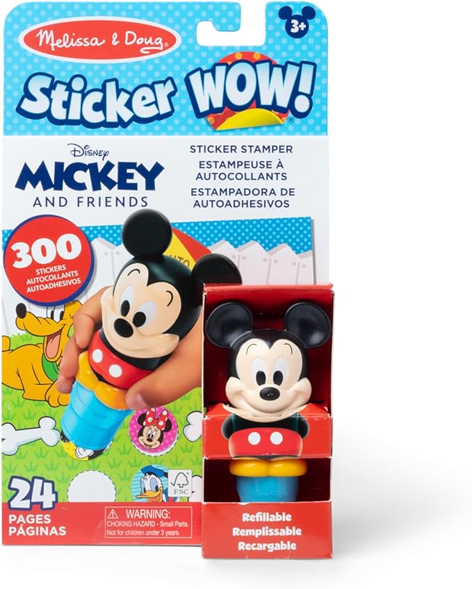 Melissa & Doug Sticker Wow!™ 24-Page Activity Pad and Sticker Stamper, 300 Stickers, Arts and Crafts Fidget Toy Collectible Character – Disney Mickey Mouse - for Kids Ages 3+ - FSC Certified