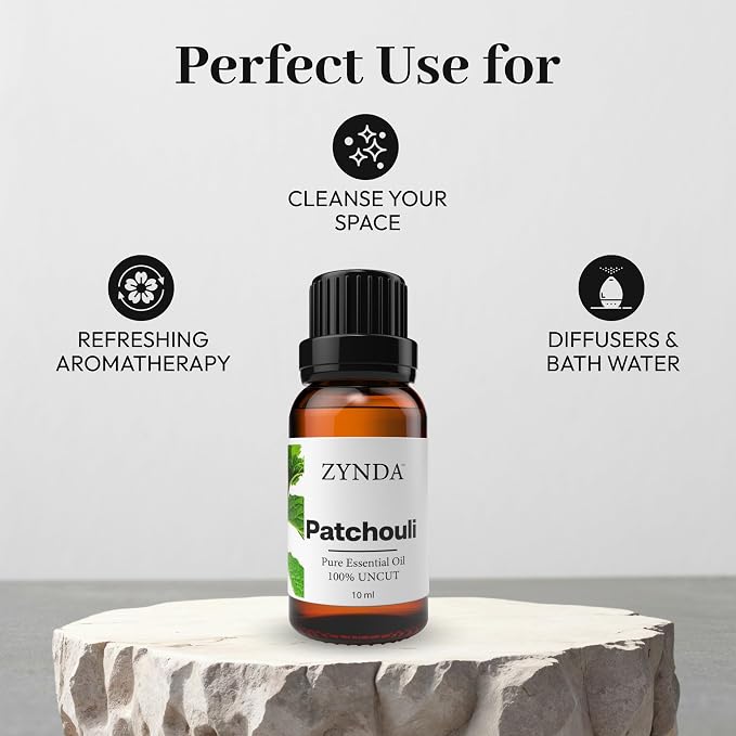 Patchouli Essential Oil – 100% Pure & Natural Patchouli Oil for Skin, Body & Diffuser | Lab Tested Organic Aroma for Relaxation, Perfume & Aromatherapy Use – 10ml