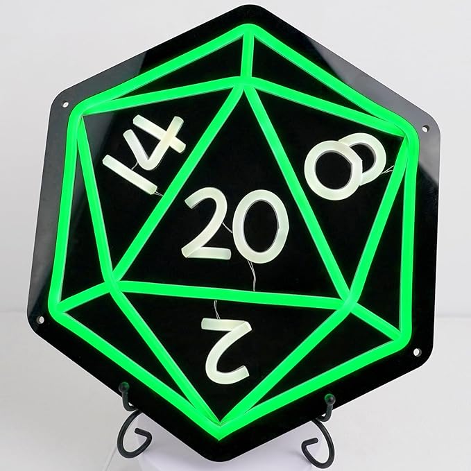 Dice Neon Signs for Wall Decor, Cool Dimmable Dungeons and Dragons Dice Game LED Sign,12.7x11 inch USB Powere Black Neon Light for Man Cave