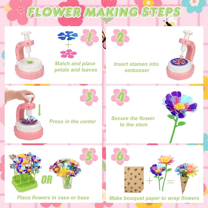 Vodolo DIY Fabric Flower Bouquets Toys for Girls Ages 4-8,Flower Making Kit Thanksgiving Christmas Arts and Crafts Kits for Kids 4-6,Toddler 4 5 6 7 8+ Year Old Girl Christmas Gifts Ideas Trendy 2025