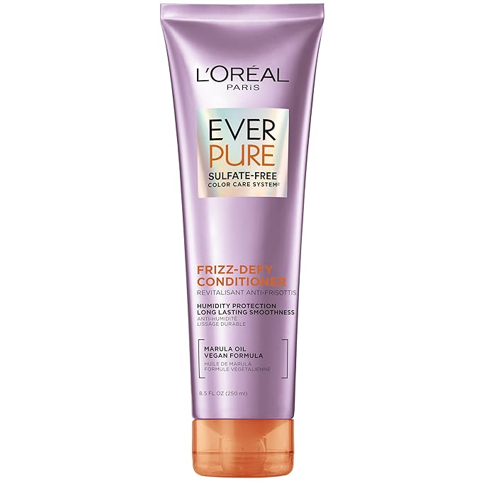 L'Oreal Paris Sulfate Free Frizz Defy Conditioner, Frizz Control Hair Care with Marula Oil, EverPure, 8.5 Fl Oz (Packaging May Vary)