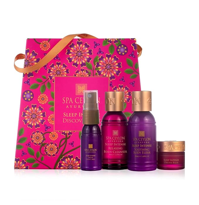 Spa Ceylon Ayurveda Sleep Intense Discovery Set – 4-Piece Natural Calming Gift Set with Neroli, Lavender & Ylang Ylang – Body Cleanser, Body Elixir, Dream Mist & Dream Balm