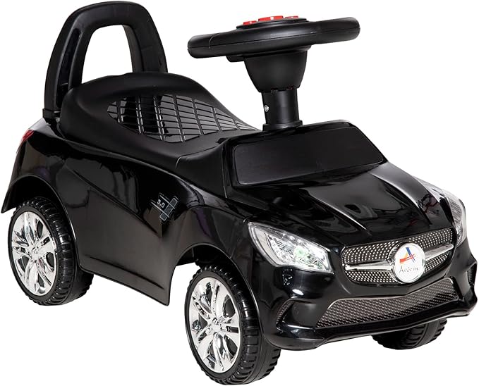 Aosom Kids Ride On Push Car, Foot-to-Floor Walking Sliding Toy Car for Toddler with Working Horn, Music, Headlights and Storage, Black