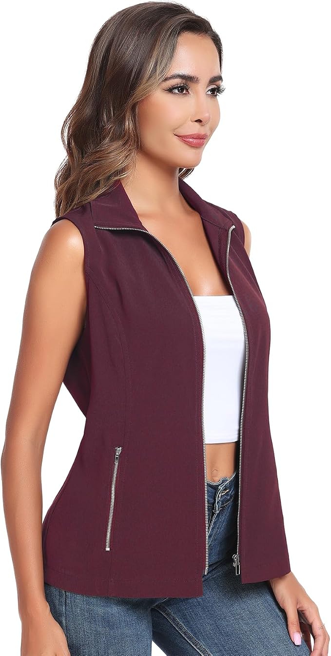 MISS MOLY Women's Lightweight Vest Casual Zip Up Utility Vest Hiking Golf Sleeveless Jackets with Pockets