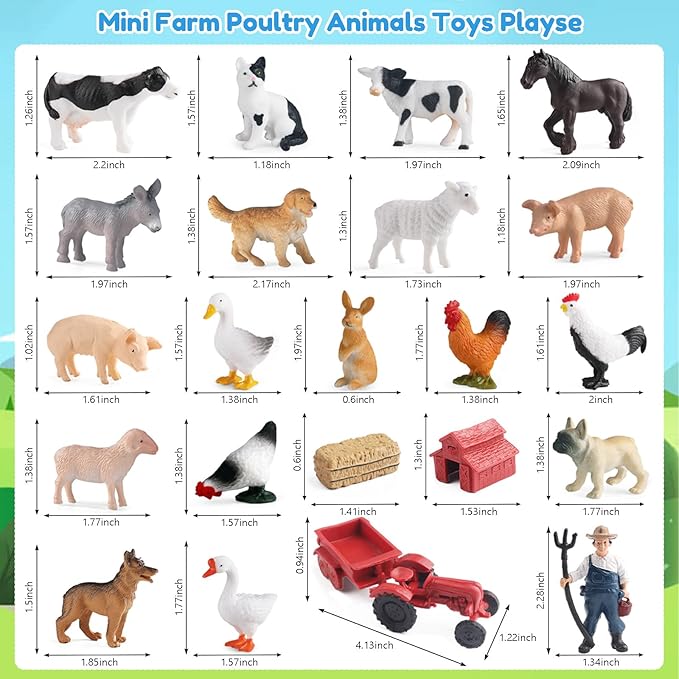 EOIVSH Farm Animal Figures Toys for Kids Toddlers, 22pcs Farm Figurines Playset Includes Farmer Tractor Figures, Realistic Barn Toy Pretend Play Set for Boys Girls 3-12 Years Old