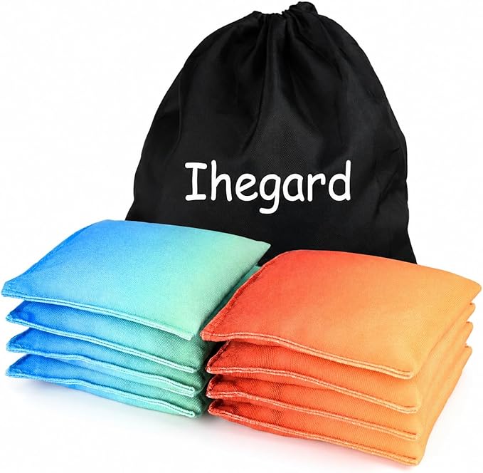 Cornhole Bags Set of 8, Weather Resistant Cornhole Bean Bags with Gradient Design, Durable Modified Size Corn Hole Bags for Outdoor Tossing Games, Includes Tote Bag
