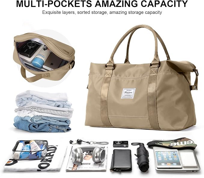 Travel Duffel Bag, Carry On Overnight Weekender Bags for Women | Travel Bag with Wet Pocket & Trolley Sleeve, For Spirit Airlines 18x14x8 Personal Item Bag