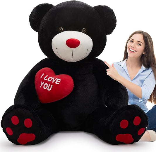 Tezituor Giant Black Teddy Bear 6ft Stuffed Animals - “I Love You” Red Heart Jumbo Human Size Teddy Bear for Girlfriend,Boyfriend,Wife,Lover-Birthday, Anniversary,Christmas, Valentines, Long Distance