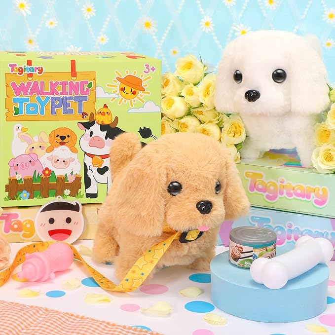 Tagitary Plush Toys Walking Dog Toys That Can Walk, Bark and Wag Tail,Interactive Electronic Pet Toys Puppy with Leash,Easter Christmas Birthday Gift for Toddlers Kids