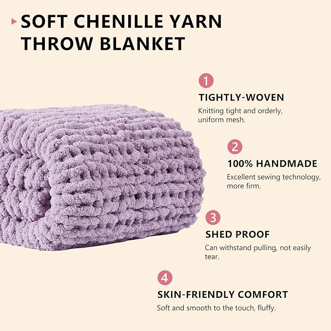 L'AGRATY Chunky Knit Throw Blanket for Couch, 60'' x 80'' Knit Throw, Purple