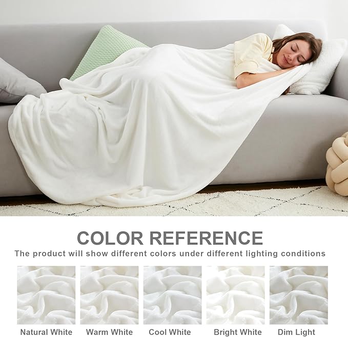 Hansleep Twin White Fleece Blanket, Soft Flannel Bed Blanket | Fuzzy Cozy Blanket 60x80 Inches, Multi-use for Bed, Sofa, Couch, Travel, Camping, All Season Warm Lightweight Cover