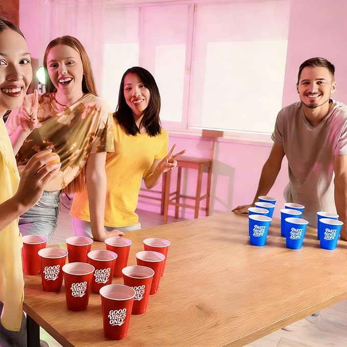 60PCS Cup Pong Game Set - 16 Oz Red & Blue Plastic Party Cups for Party Games, College Parties, Graduation Parties, Seasonal Parties, Family Gatherings and Back to School Events (red+blueS1)
