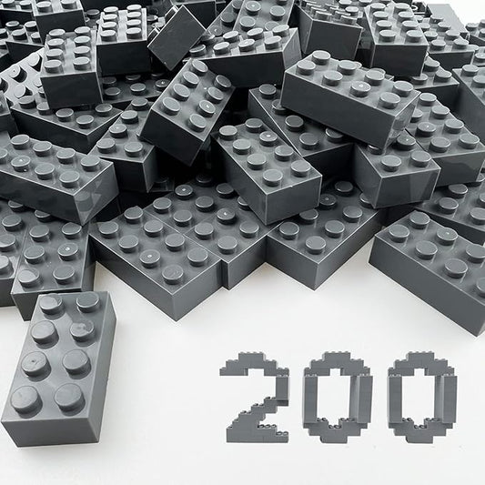 200 Piece Classic Building Bricks, 2x4 Bulk Bricks STEM Creative Building Toys, Dark Grey