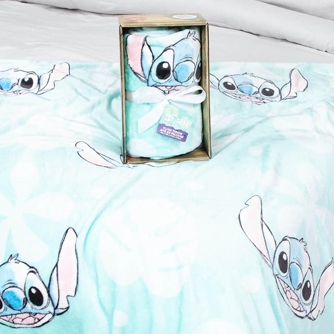 Jay Franco Disney Lilo & Stitch Throw Blanket with Gift Box - Kids Super Soft Special Edition Floral Fleece Bedding - Plush Throw Measures 46 x 60 Inches