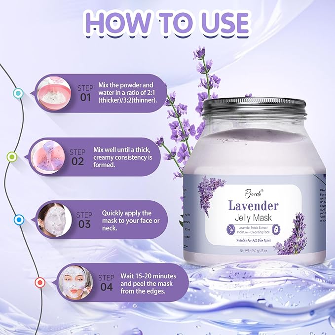 Jelly Masks for Facials Professional, Lavender Jelly Mask Powder with Mixing Bowl Set, Peel Off Hydrojelly Mask for Moisturizing, Hydrating & Nourishing, Spa Use for All Skin