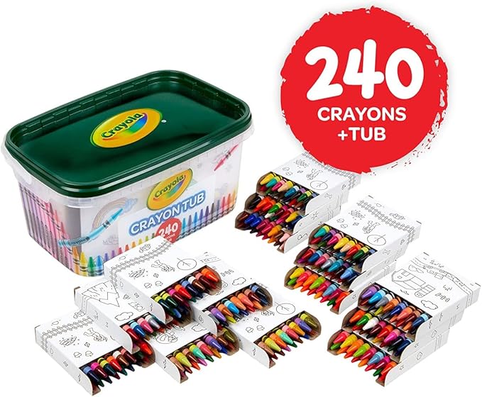 Crayola Crayon Tub (240ct), Bulk Crayons for Kids, Essential Easter Basket Stuffers for Toddlers, Spring Craft Supplies, Coloring Gifts for Kids, Ages 3+ [Amazon Exclusive]